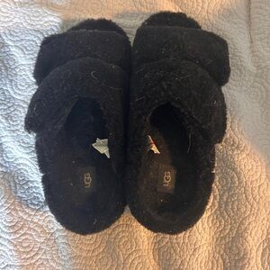 UGG Black Fuzzy Slippers
